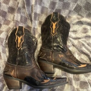 Women's Black and Brown Heeled Boots